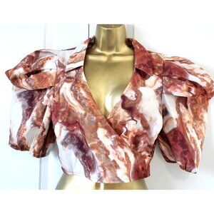 U. Peach Cropped Blouse Back Zip Short Sleeves sz M